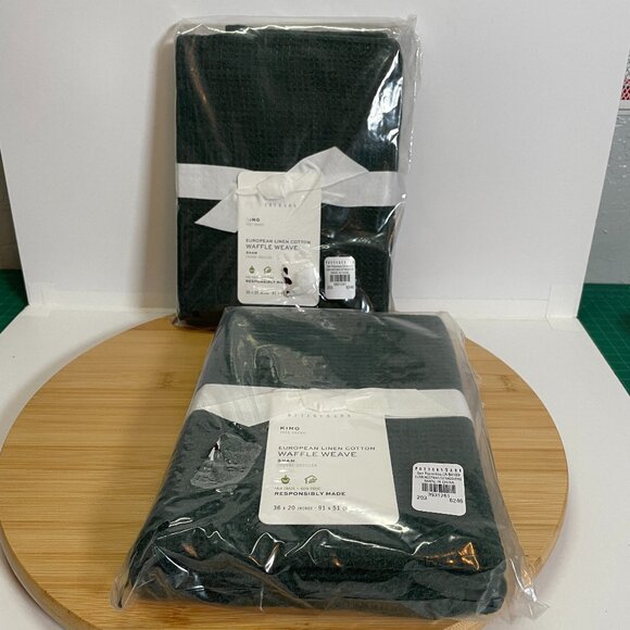 Pottery Barn Other - Pottery Barn European Linen Cotton Waffle Weave Green King Pillow Shams Set of 2